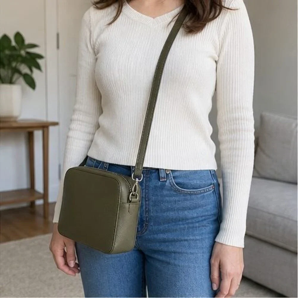 Olive Saffiano Crossbody Bag